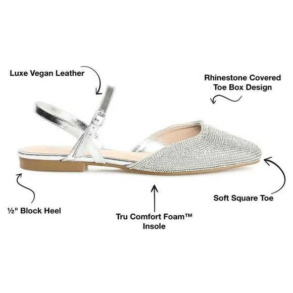 Journee Collection Women's Nysha Buckle Square Toe Ballet Flats, Silver 10M - Picture 3 of 8